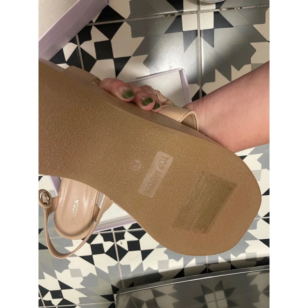 Top Moda ROLLY-16 Nude PU Platform Wedge Sandals Mens 10 Square Toe Buckle Strap